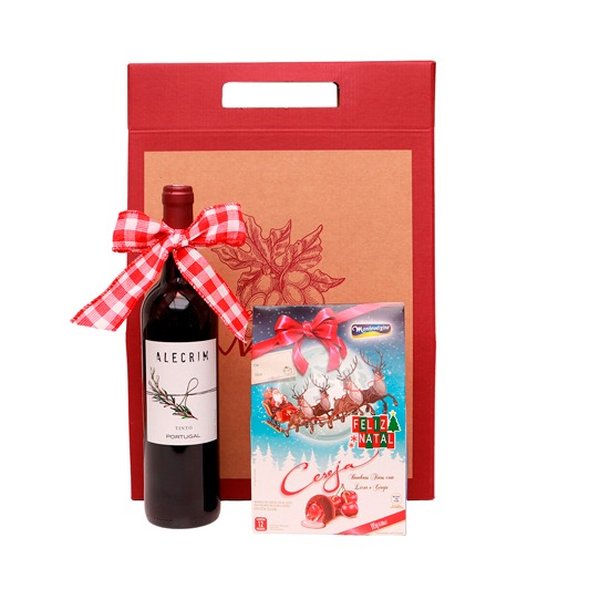 Kit Cesta de Natal Vinho e Chocolate Natalino