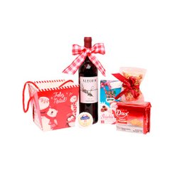 Imagem de Cesta de Natal Feliz Natal com Queijo e Vinho