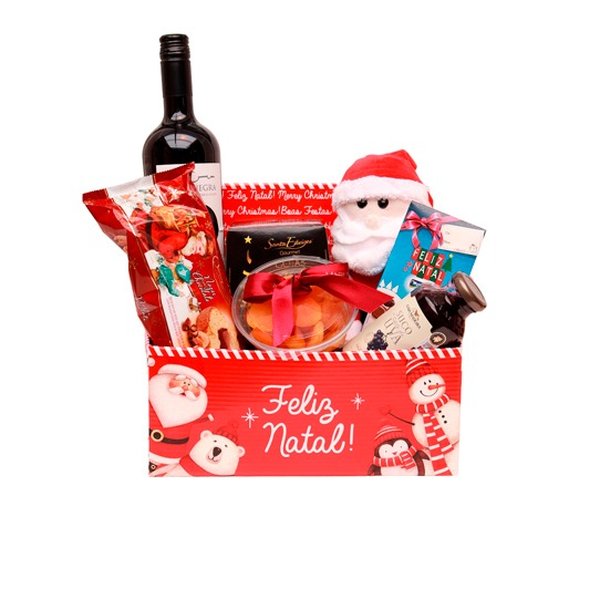 Cesta de Natal Família com Panetone, Ursinho e Vinho