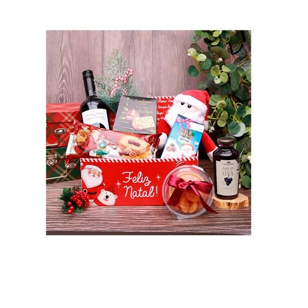 Cesta de Natal Família com Panetone, Ursinho e Vinho