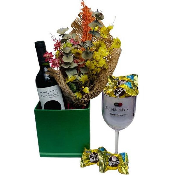Cesta de Flores e Vinho Mãe Especial