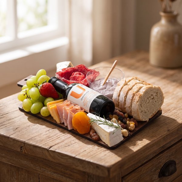 Tábua de Queijos, Frios e Frutas com Vinho Pequeno