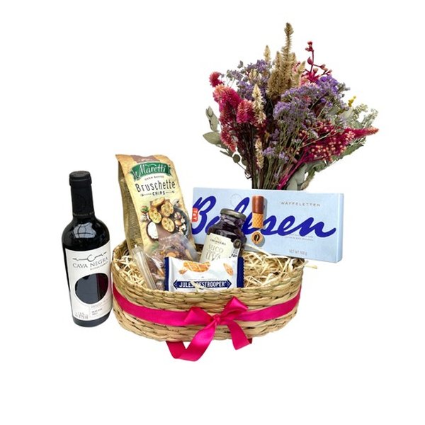 Cesta Mãe do Campo Flores e Vinho