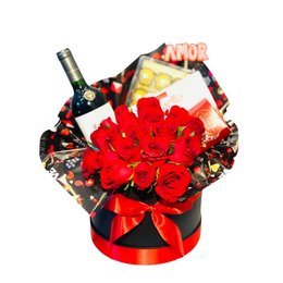Imagem de Box de Luxo Rosas Vinhos e Chocolates