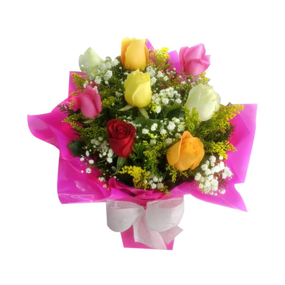 Cachepô com 8 Rosas Coloridas