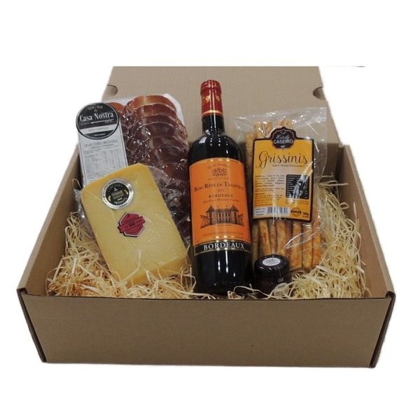 Cesta Queijo e Vinho Rustica 
