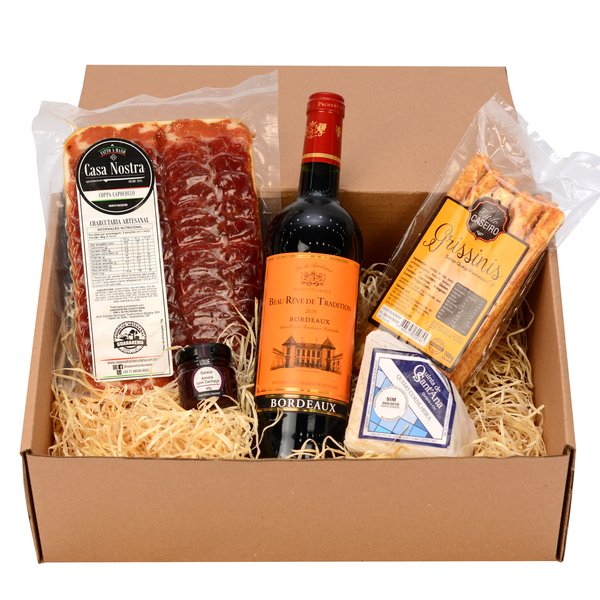 Cesta Queijo e Vinho Rustic