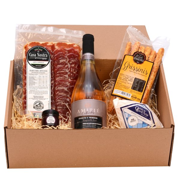 Cesta Queijo e Vinho Rosé Rustic