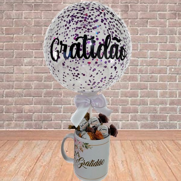 Caneca de bombons e Balão Gratidão