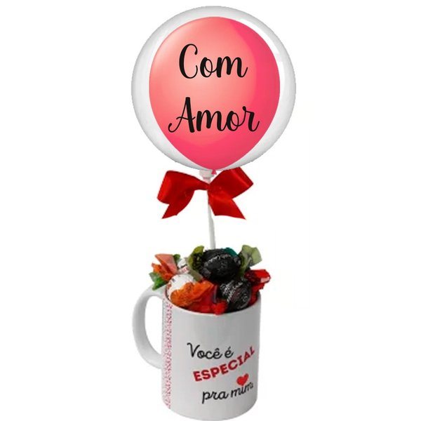 Caneca de bombons e Balão Com Amor