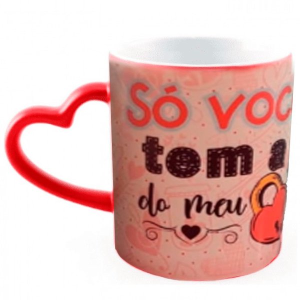 Caneca Magica Alça Vermelha Coração