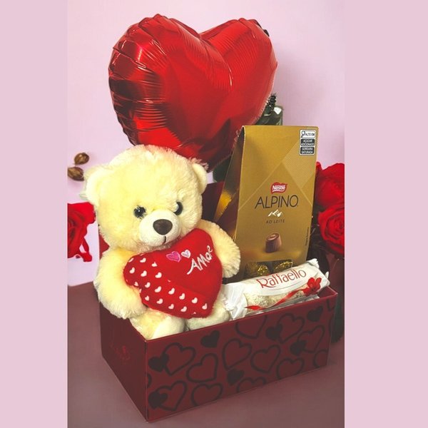 Cesta Amorosa com Urso e Chocolate  