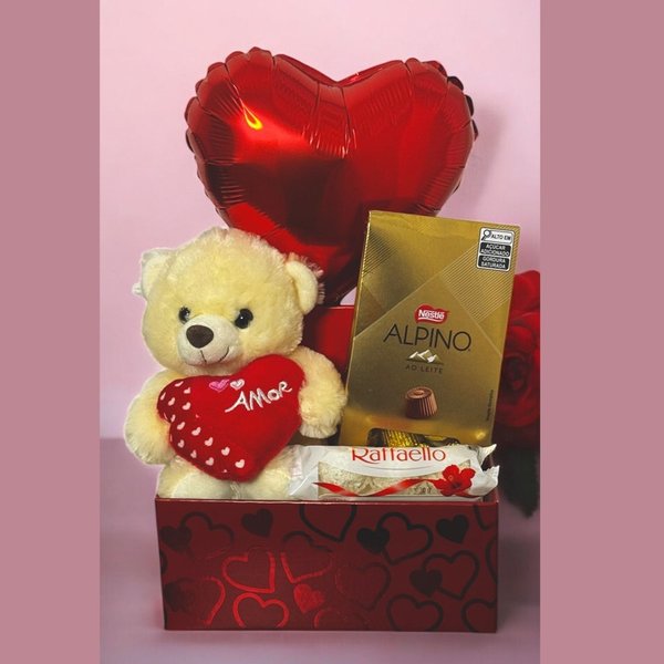 Cesta Amorosa com Urso e Chocolate  