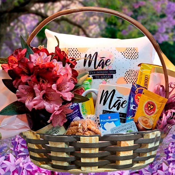 Cesta Feliz Dia das Mães com guloseimas