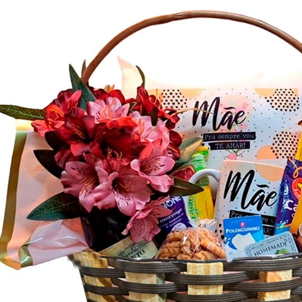 Cesta Feliz Dia das Mães com guloseimas