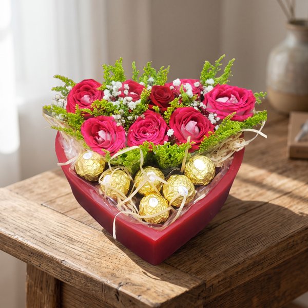 Cesta Florida Ferrero Rocher e Rosas