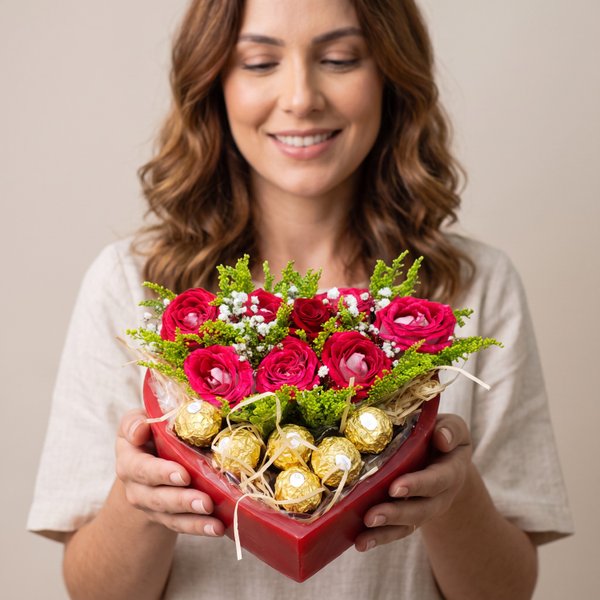 Cesta Florida Ferrero Rocher e Rosas