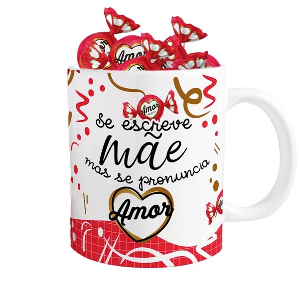 Caneca Branca Sublimada com Chocolates