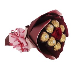 Imagem de Buque Ferrero Rocher com Rosa