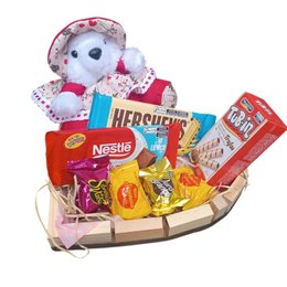 Imagem de Cestas de Chocolate Romântica com Pelúcia