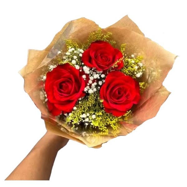 Buquê Especial com 3 Rosas Vermelhas