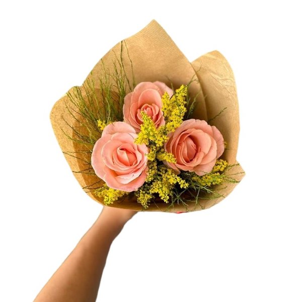 Buquê Especial com 3 Rosas Cor de Rosa