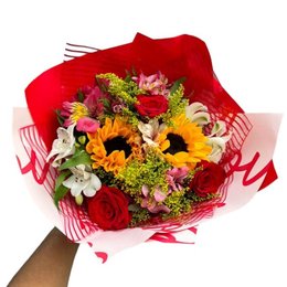Imagem de Buquê Love com Rosas Vermelhas, Girassóis 
