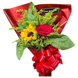 Imagem de Buquê Especial com Rosa Vermelha e Girassol - Pra Você