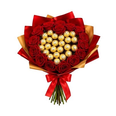 Buquê de Luxo com Rosas Vermelhas e Ferrero Rocher