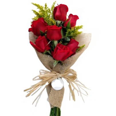 Ramalhete 7 Rosas Vermelhas na Juta