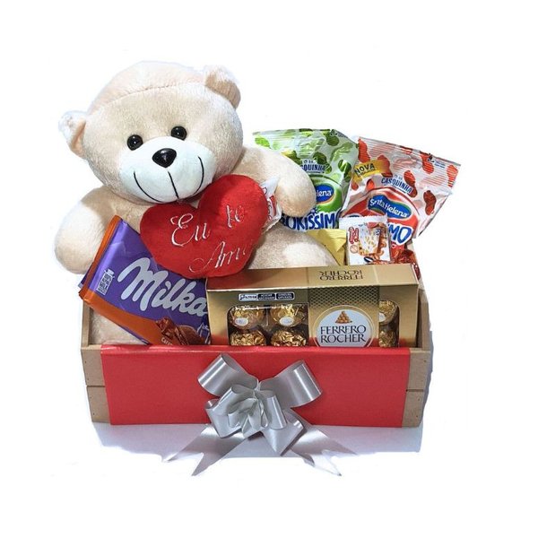 Cesta Te Amo Namorados Urso, Ferrero Rocher, Milka