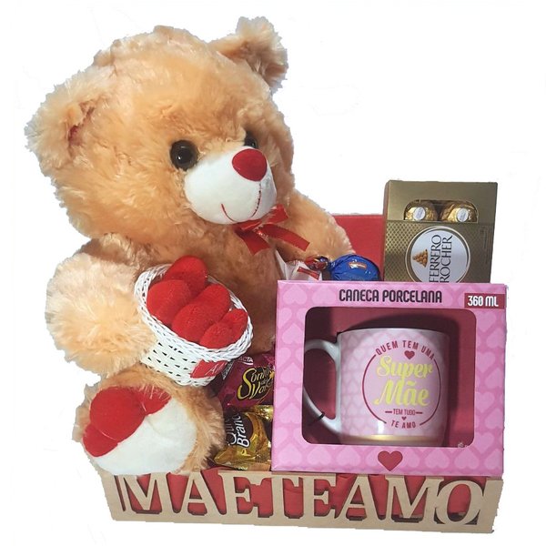 Cesta Dia Das Mães Urso, Caneca Super Mãe, Chocolates