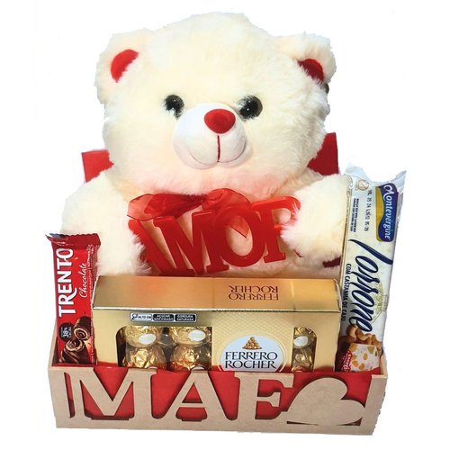 Cesta Dia Das Mães Com Urso Amor E Ferrero Rocher