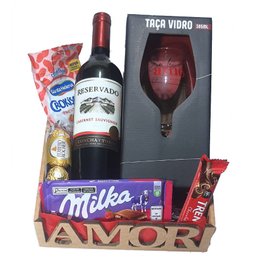 Imagem de Cesta Presente Amor Vinho Taça 