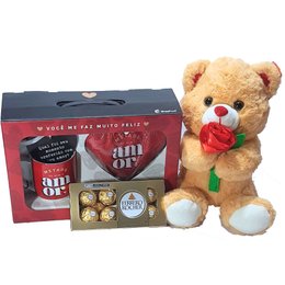 Imagem de Cesta Presente Com Urso, Caneca E Almofada Coração
