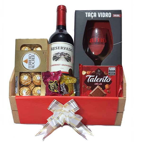 Cesta Namorados Com Vinho, Ferrero Rocher, Taça Te Amo