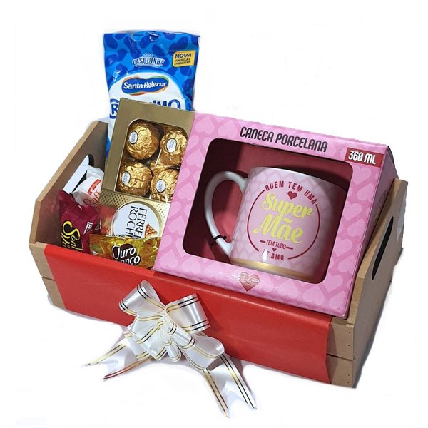 Cesta De Presente Super Mãe Com Caneca E Chocolates