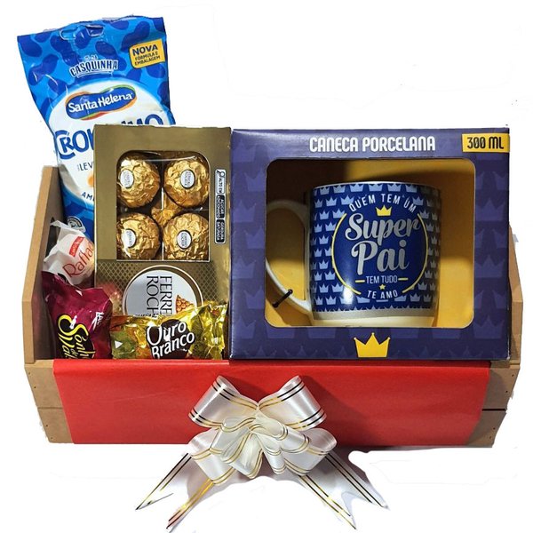 Cesta De Presente Super Pai Com Caneca E Chocolates