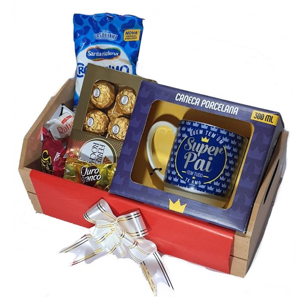 Cesta De Presente Super Pai Com Caneca E Chocolates