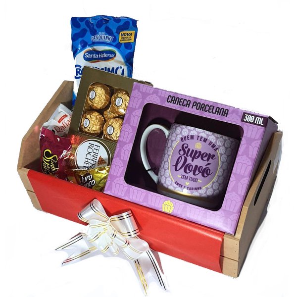 Cesta De Presente Super Vovó Com Caneca E Chocolates