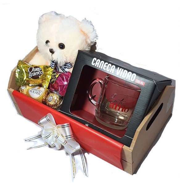 Cesta Namorada Com Urso, Caneca Te Amo, Bombons