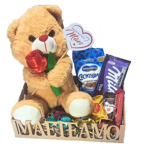 Cesta Presente Aniversário Mãe Urso Com Flor