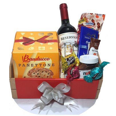 Cesta Natal Luxo Presente Lindt Chocolates, Panetone,