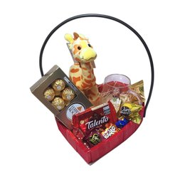 Imagem de Cesta Presente Coração Caneca 3D , Pelúcia Girafa