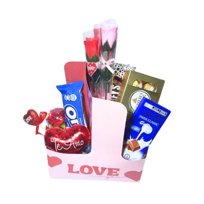 Cesta Premium Namorados Rosa Iluminada Chocolates