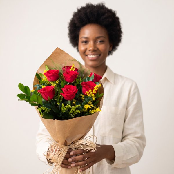 Buquê de Rosas Vermelhas Embalagem Rústica