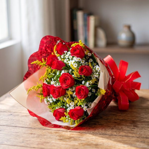 Buquê de Rosas Vermelhas Embalagem Celofane