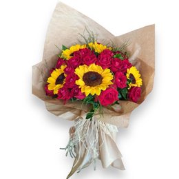 Imagem de Buquê Rosas Vermelha e Girassóis