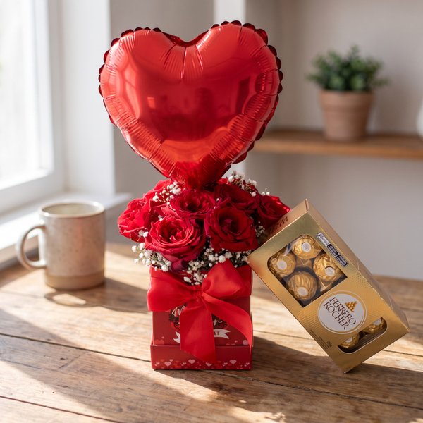 Kit Love Rosas Vermelhas e Ferreiro Rocher