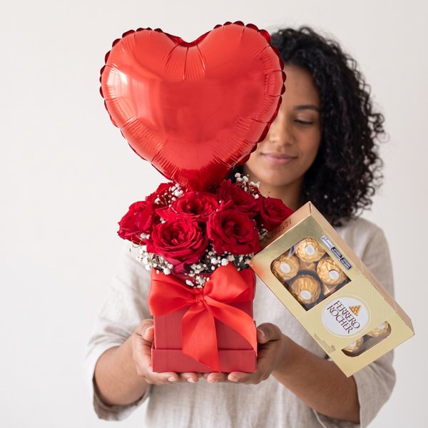 Kit Love Rosas Vermelhas e Ferreiro Rocher